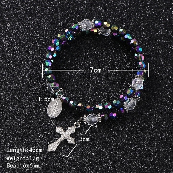 6mm Acrylic Beads Cross Pendant Bracelet - Picture 6 of 6